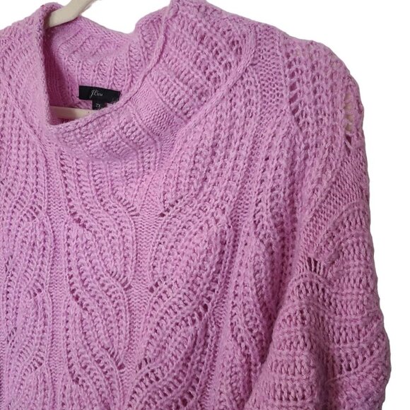 J. Crew Womens 2X Pink Long Sleeve Mock Neck Alpaca Pointelle Cable Knit Sweater - Picture 6 of 9